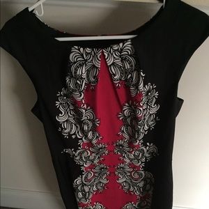 Red and black paisley knee length dress